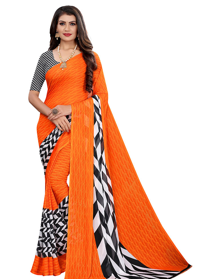 Orange Georgette Saree With Blouse Piece - Indian Silk House Agencies