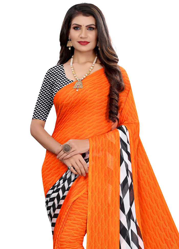 Orange Georgette Saree With Blouse Piece - Indian Silk House Agencies