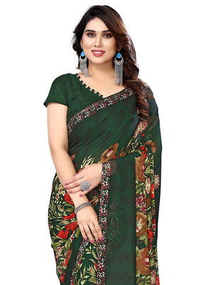 Green Spun Silk Saree With Blouse Piece - Indian Silk House Agencies