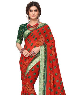 Red Georgette Saree With Blouse Piece - Indian Silk House Agencies