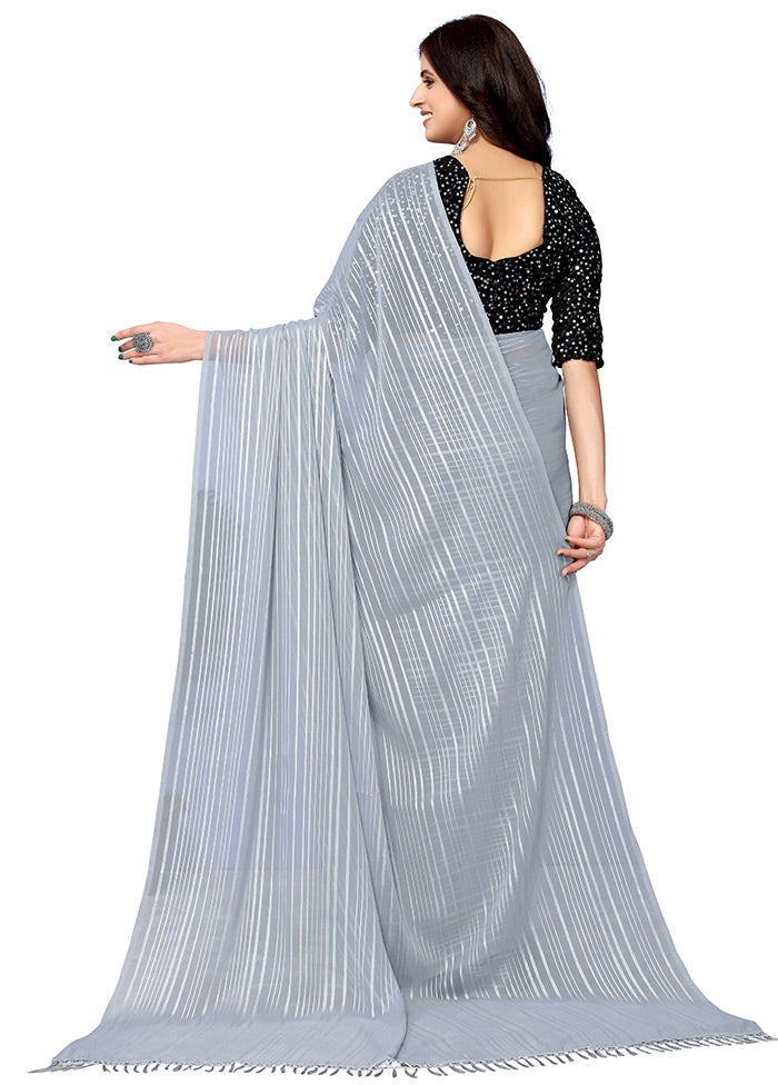 Grey Georgette Saree With Blouse Piece - Indian Silk House Agencies