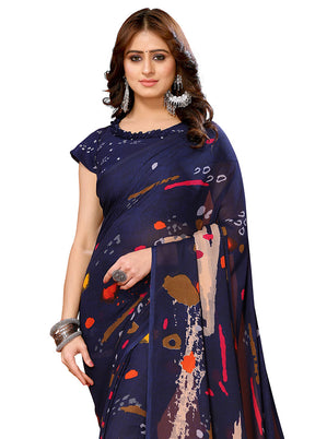 Navy Blue Spun Silk Saree With Blouse Piece - Indian Silk House Agencies