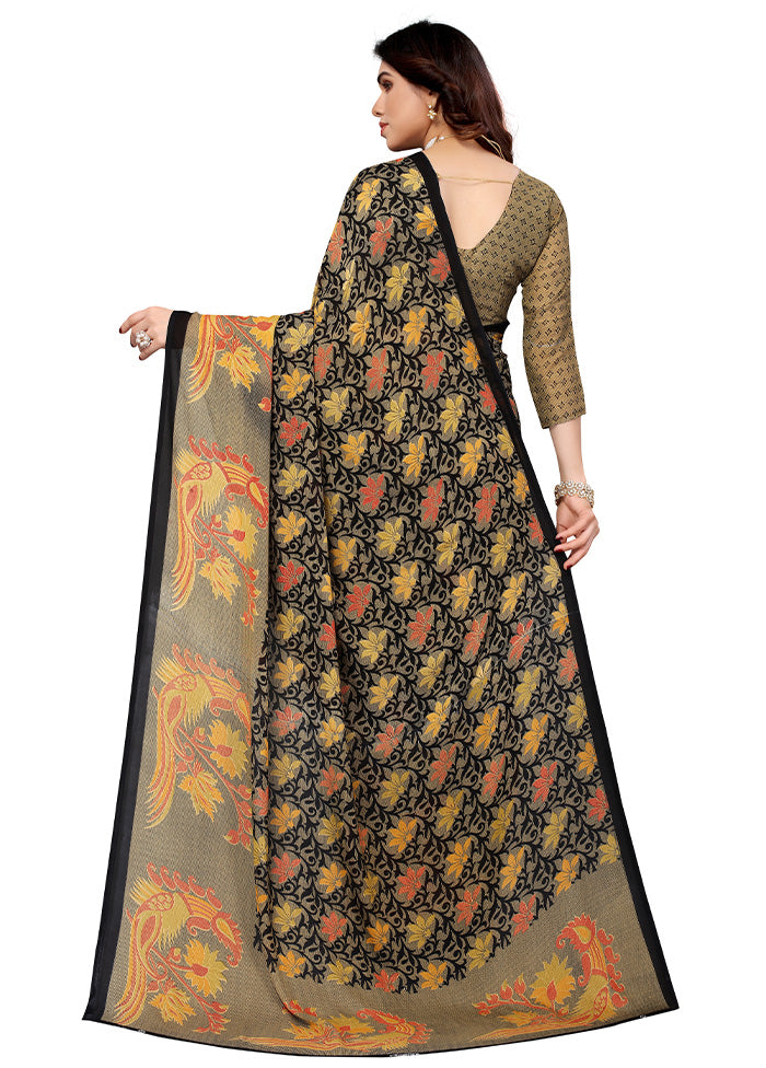 Black Spun Silk Saree With Blouse Piece - Indian Silk House Agencies