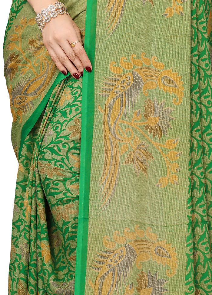 Green Spun Silk Saree With Blouse Piece - Indian Silk House Agencies