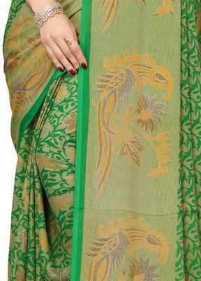 Green Spun Silk Saree With Blouse Piece - Indian Silk House Agencies