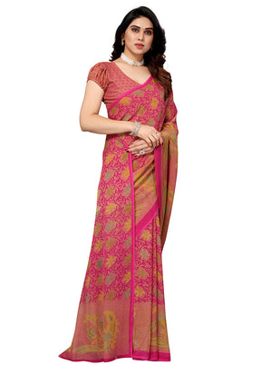 Pink Spun Silk Saree With Blouse Piece - Indian Silk House Agencies