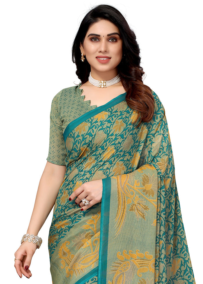 Rama Spun Silk Saree With Blouse Piece - Indian Silk House Agencies