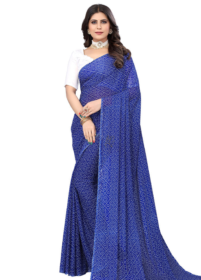 Blue Georgette Saree With Blouse Piece - Indian Silk House Agencies