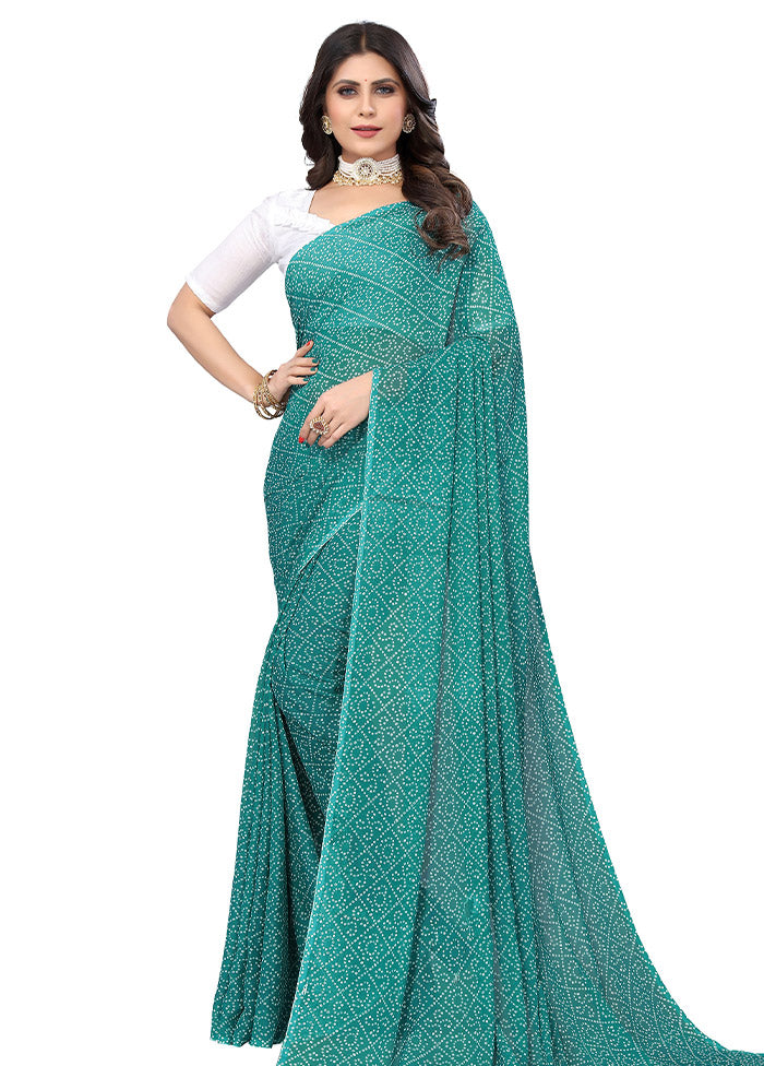 Green Georgette Saree With Blouse Piece - Indian Silk House Agencies