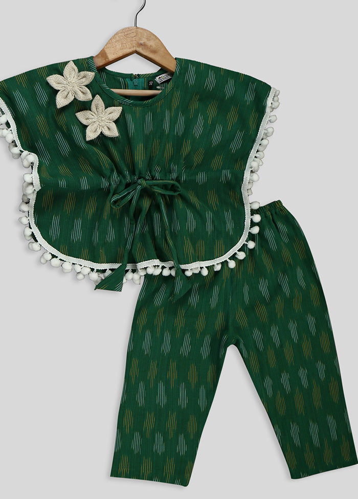 Green Ikat Kaftan Top and Pant Set For Girls - Indian Silk House Agencies