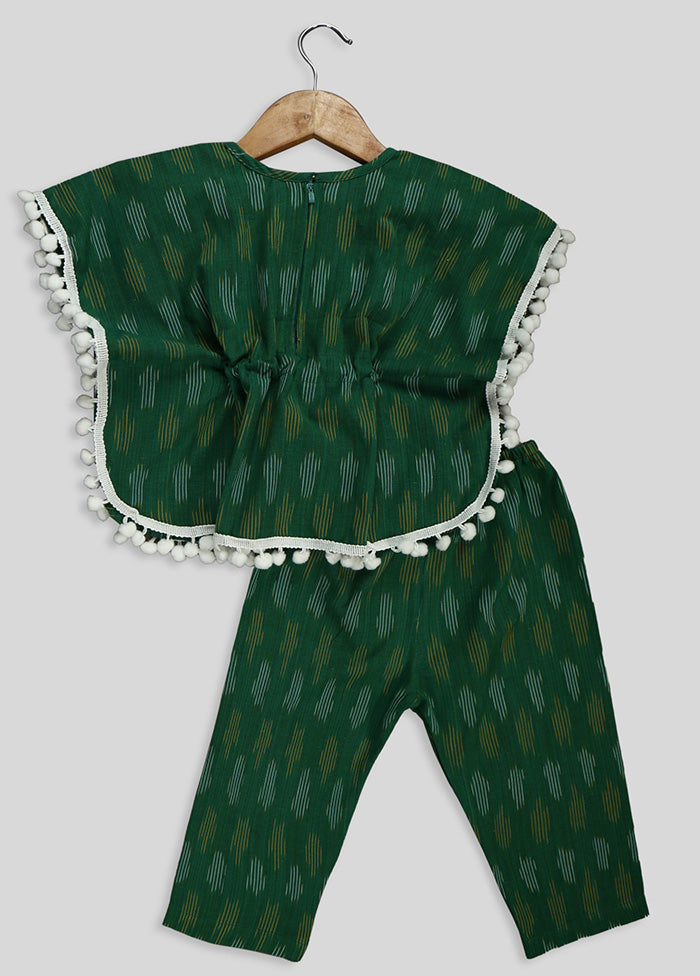 Green Ikat Kaftan Top and Pant Set For Girls - Indian Silk House Agencies