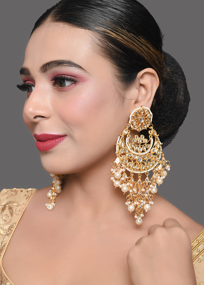 White Gold Toned Kundan Chandbali With Pearl - Indian Silk House Agencies