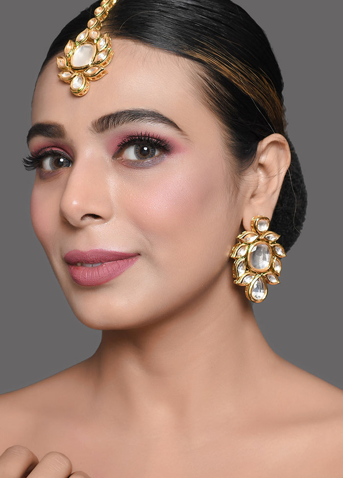 White Gold Tone Kundan Earrings With Maangtikka - Indian Silk House Agencies
