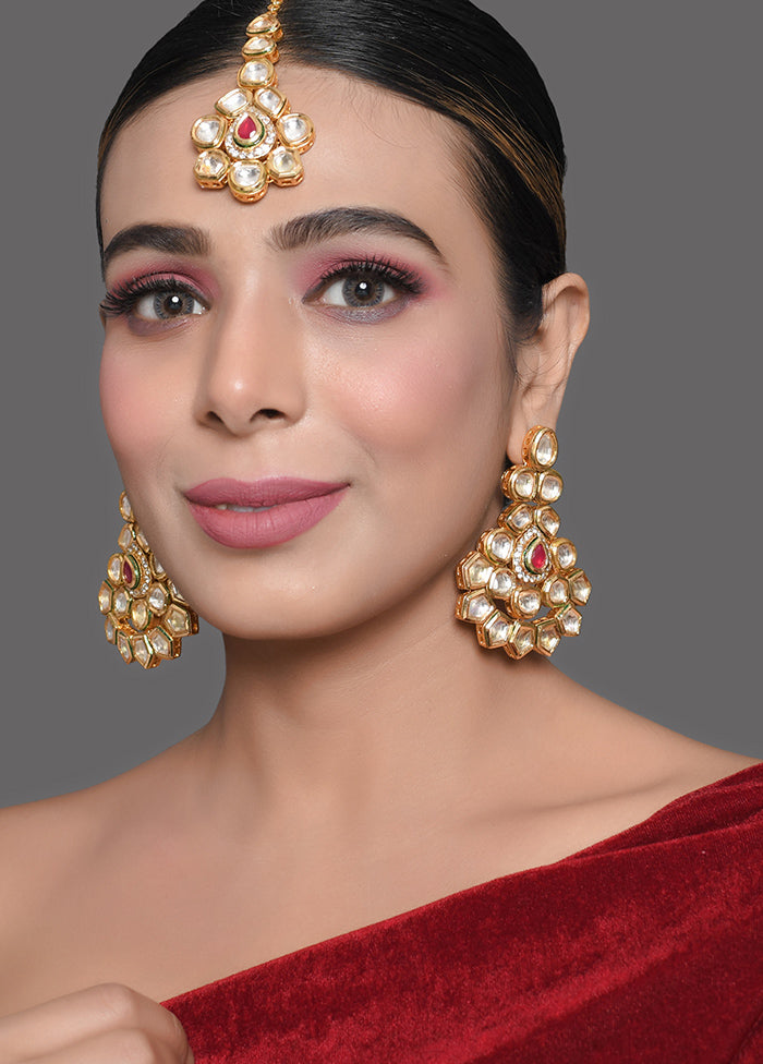 White Kundan Gold Toned Earrings And Mangtika Set - Indian Silk House Agencies