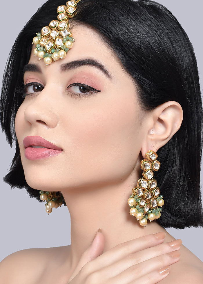 Jade Gold Tone Kundan Earrings And Maang Tikka Set - Indian Silk House Agencies