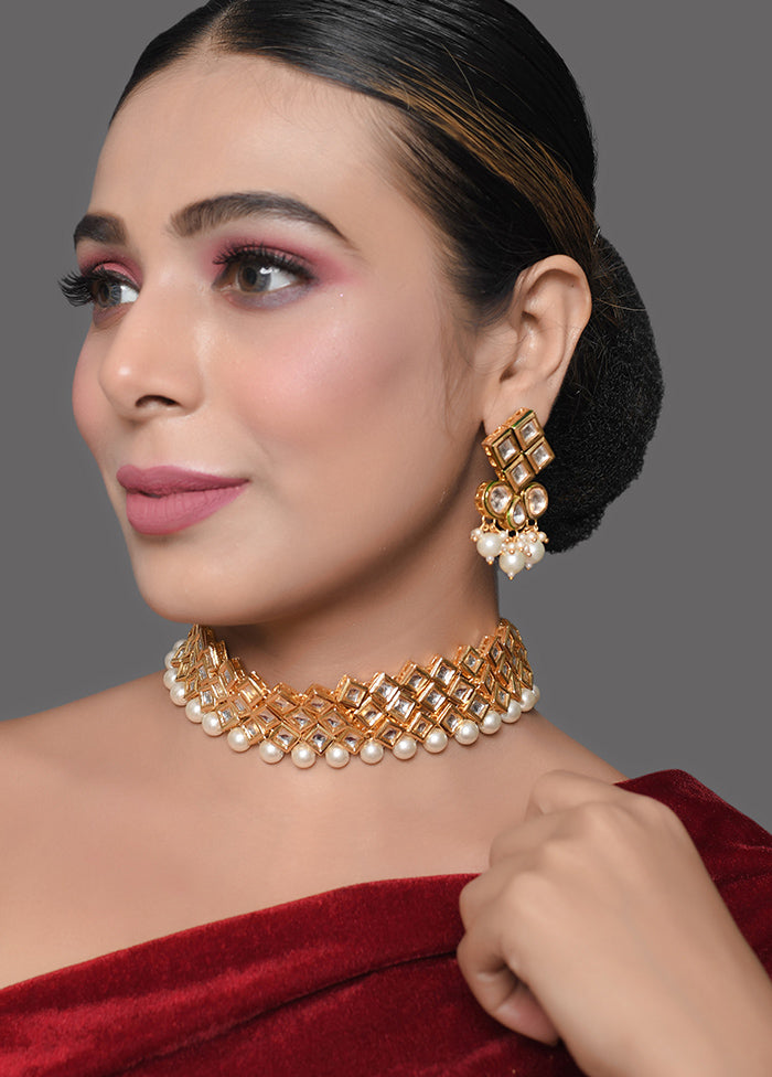 Pearl Beaded Kundan Choker Necklace With Earrings - Indian Silk House Agencies