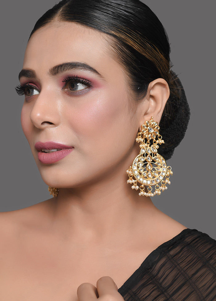 Gold Toned Kundan Crescent Shaped Earring - Indian Silk House Agencies