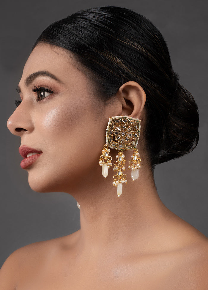 Cream Gold Toned Kundan Earrings - Indian Silk House Agencies