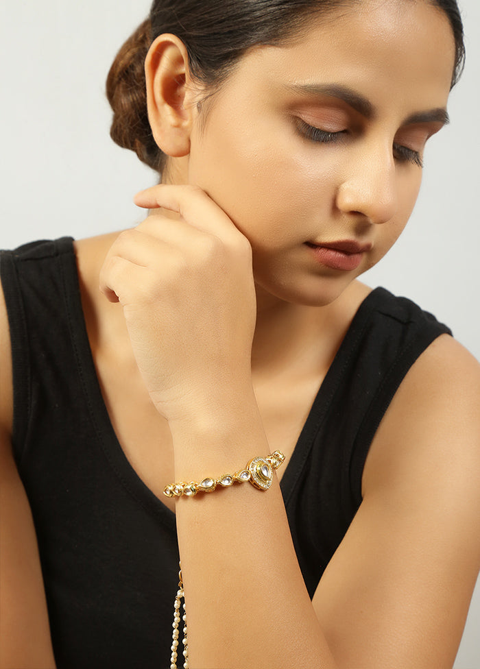 Handcrafted Gold Kundan Bracelet With Pearls - Indian Silk House Agencies