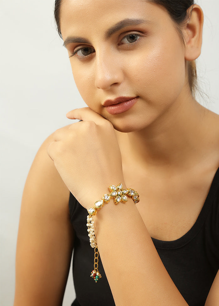 Floral Kundan Gold Tone Bracelet With Multicolor Beads - Indian Silk House Agencies