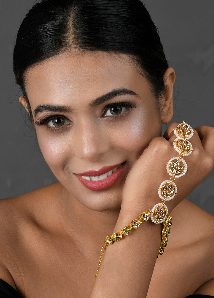 Gold Tone Kundan Haathphool With Pearls - Indian Silk House Agencies