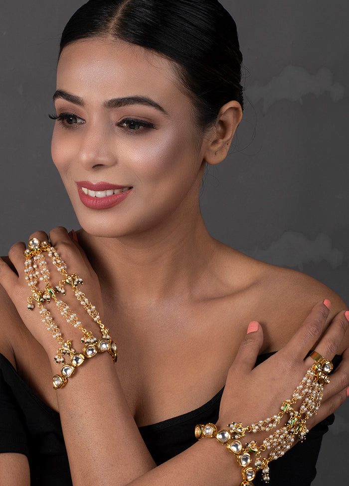 Gold Tone Kundan Haathphool With Pearls - Indian Silk House Agencies