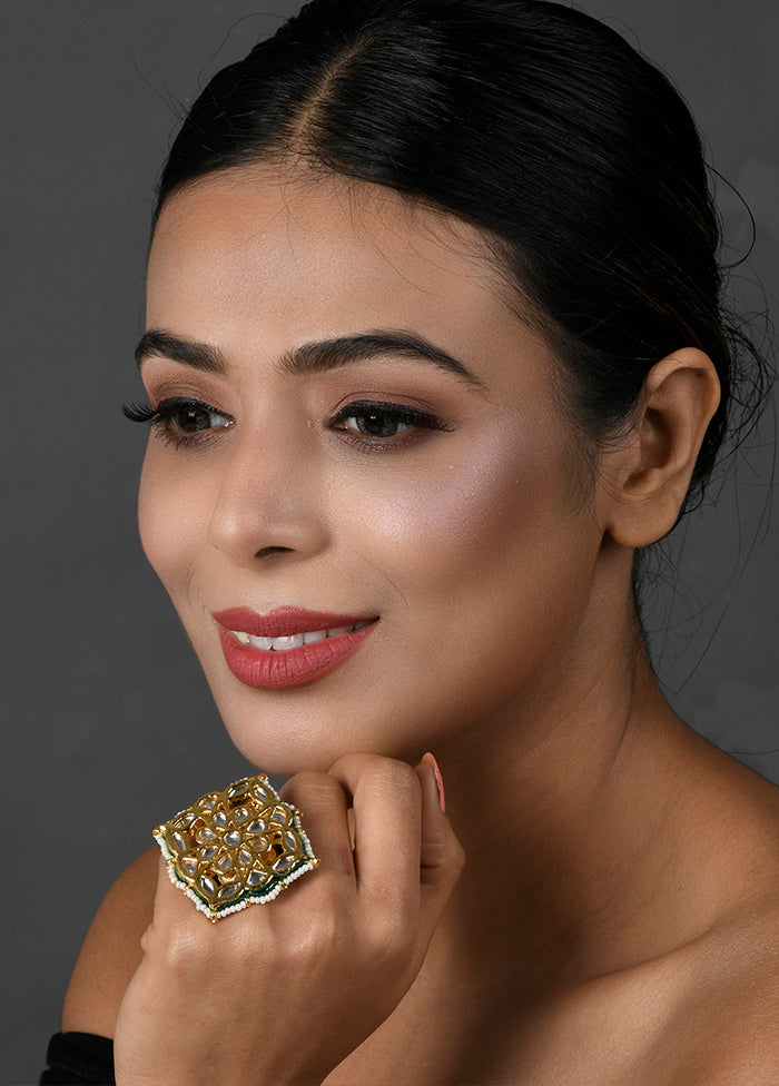 Gold Tone Kundan Adjustable Ring With Pearls - Indian Silk House Agencies