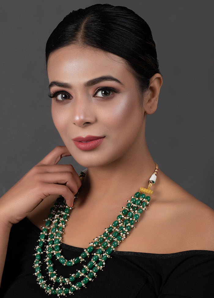 Emerald Beaded Necklace With Pearls - Indian Silk House Agencies