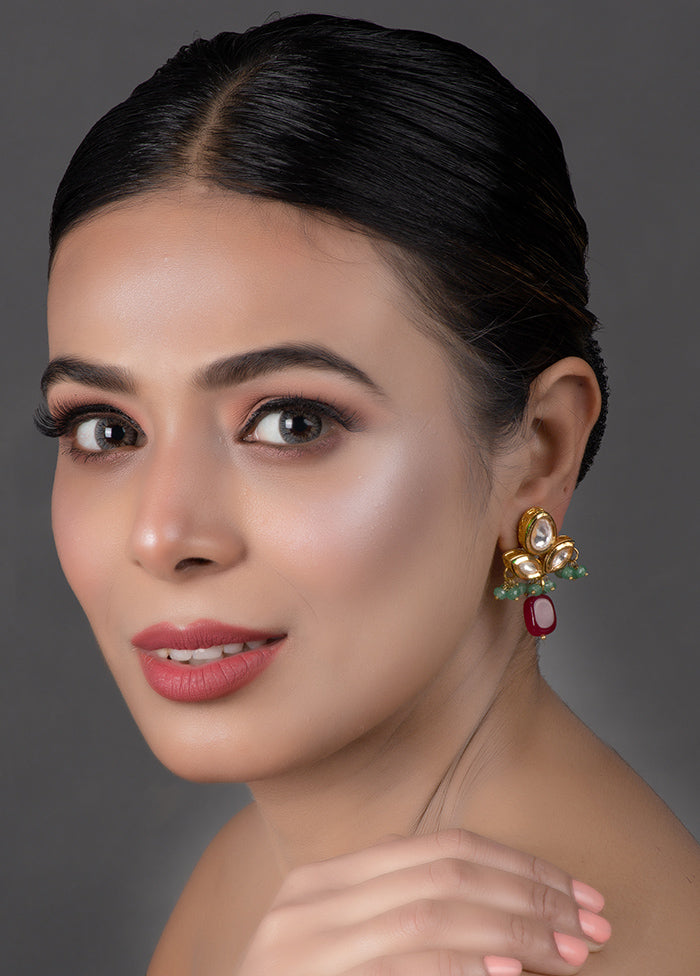 Green Ruby Beaded Kundan Inspired Earrings - Indian Silk House Agencies