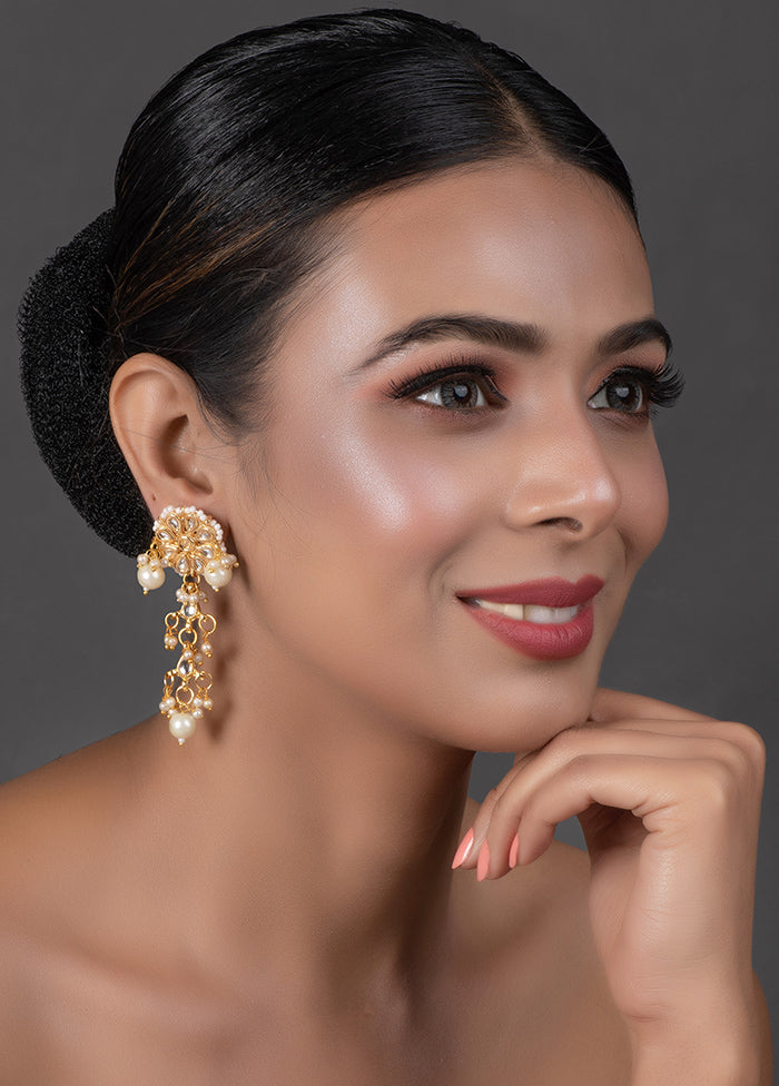 Gold Tone Pearl Beaded Kundan Contemporary Earrings - Indian Silk House Agencies