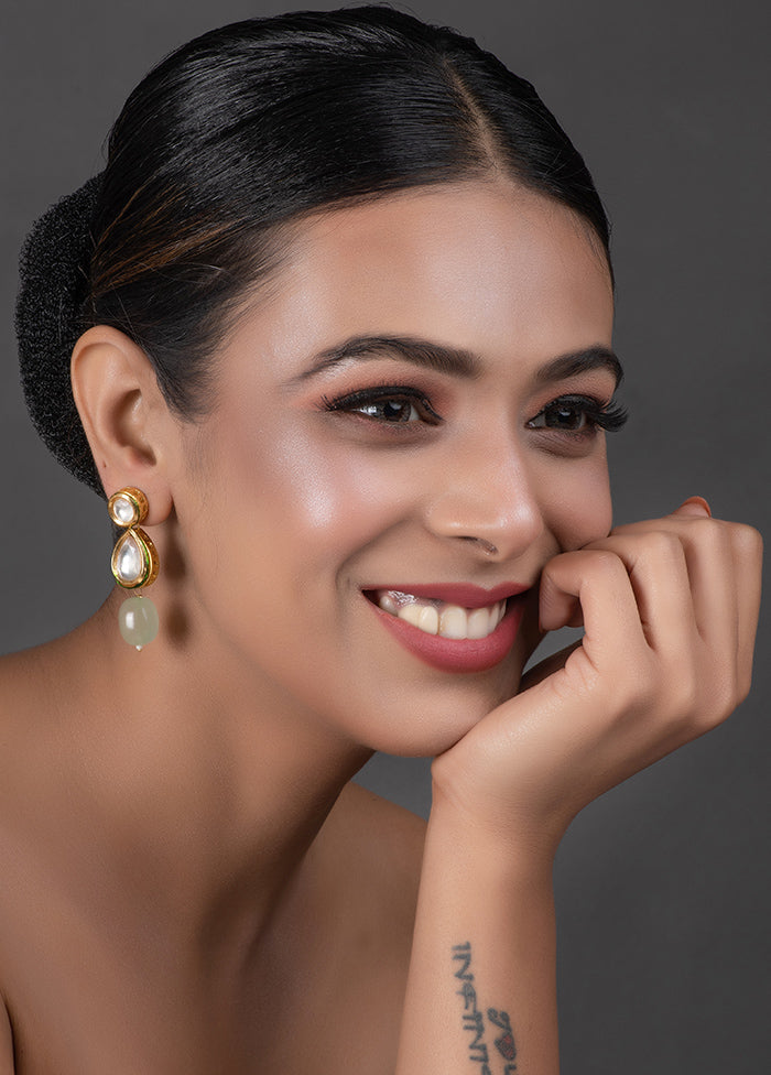Ivory Beaded Gold Tone Kundan Earrings - Indian Silk House Agencies