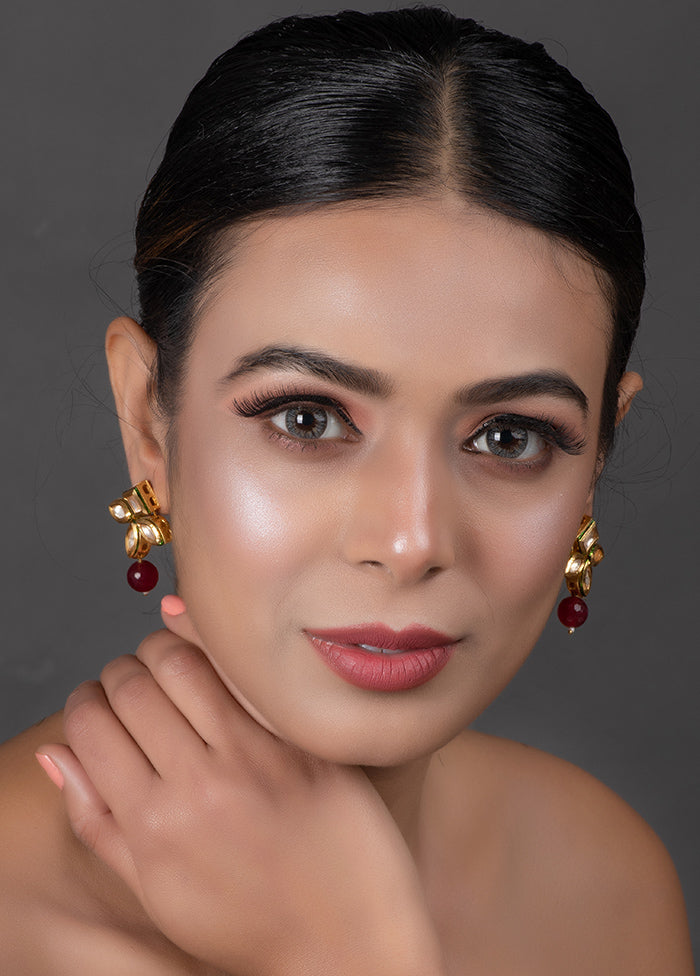 Classic Ruby Beaded Gold Tone Kundan Inspired Earrings - Indian Silk House Agencies