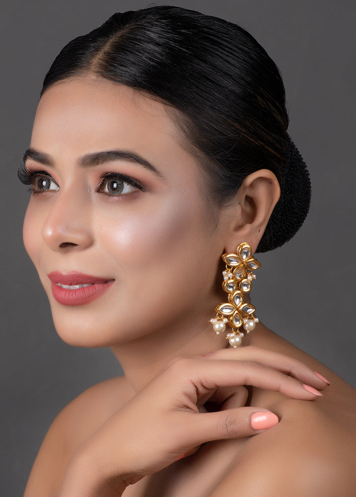 Gold Tone Pearl Beaded Kundan Earrings - Indian Silk House Agencies