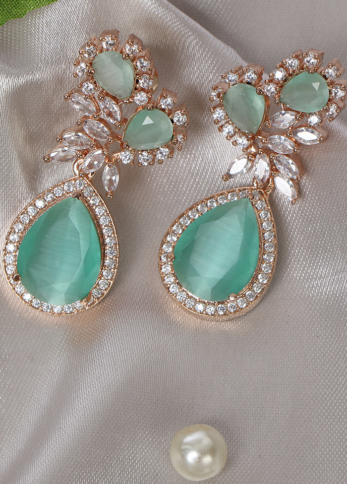 Rose Gold Plated Green Contemporary Drop Earrings - Indian Silk House Agencies