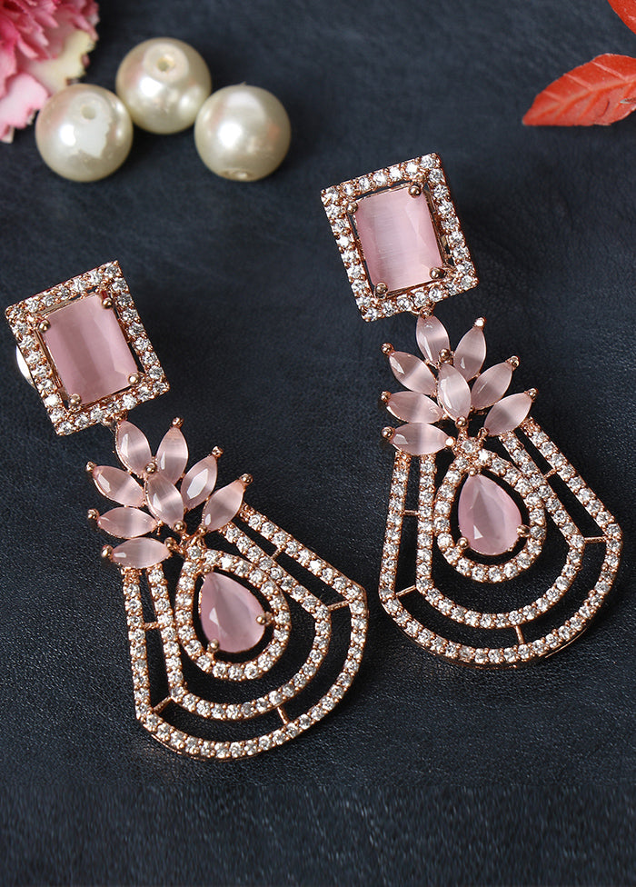 Rose Gold Plated Pink Drop Earrings - Indian Silk House Agencies