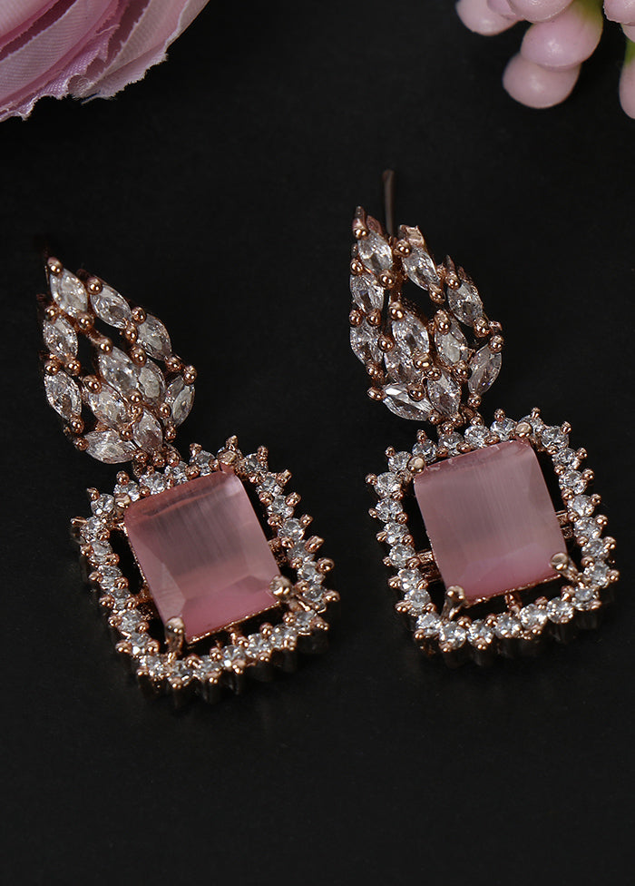 Rose Gold Plated Pink Stud Earrings - Indian Silk House Agencies