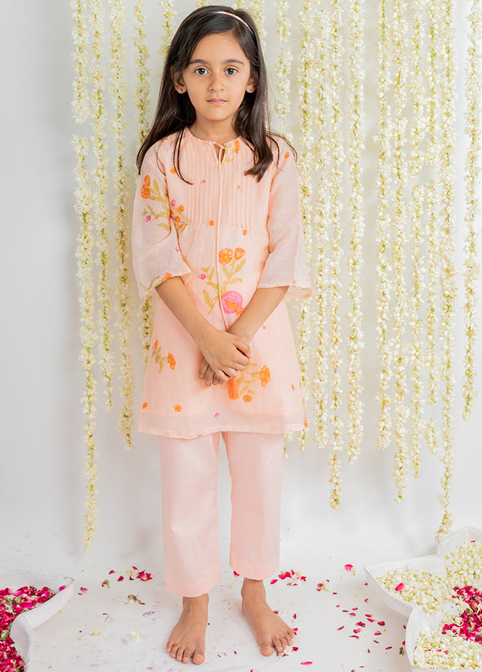 Peach Silk Suit Set For Girls - Indian Silk House Agencies