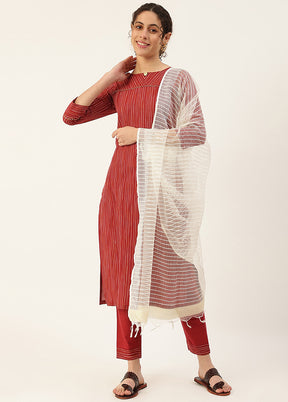 3 Pc Maroon Readymade Cotton Suit Set - Indian Silk House Agencies