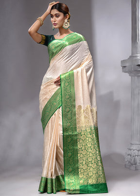 White Cotton Saree With Blouse Piece - Indian Silk House Agencies