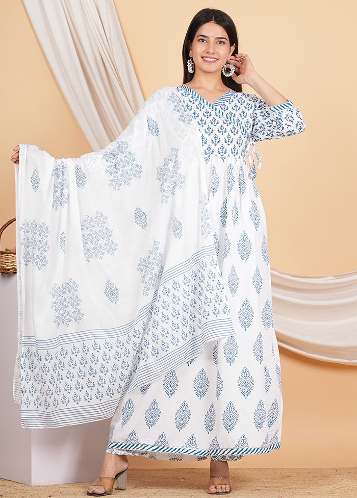 3 Pc White Readymade Rayon Suit Set - Indian Silk House Agencies