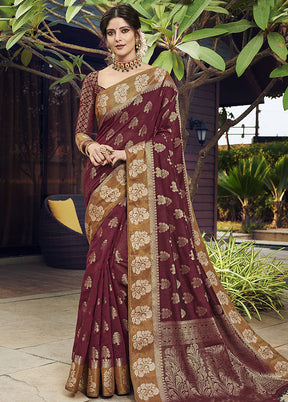 Maroon Spun Silk Saree With Blouse Piece - Indian Silk House Agencies