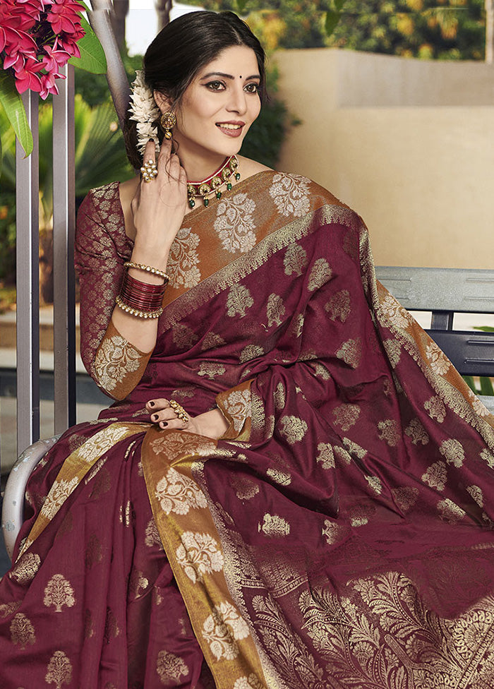 Maroon Spun Silk Saree With Blouse Piece - Indian Silk House Agencies