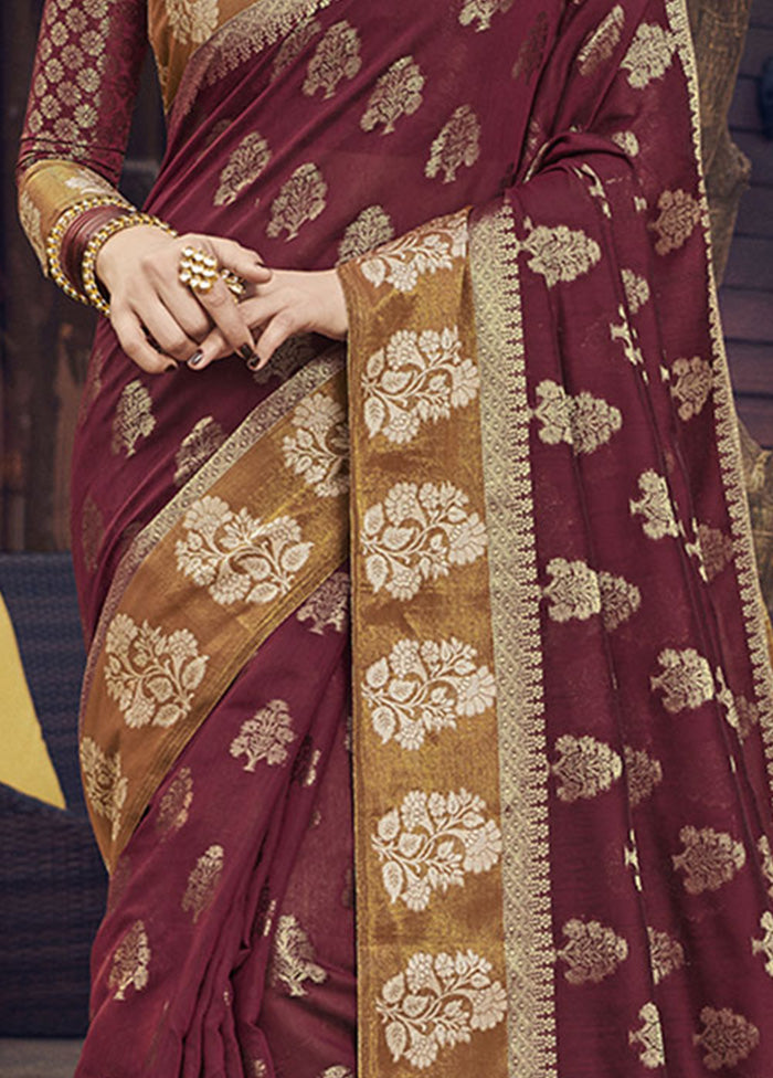 Maroon Spun Silk Saree With Blouse Piece - Indian Silk House Agencies