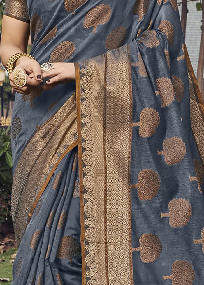 Grey Spun Silk Saree With Blouse Piece - Indian Silk House Agencies