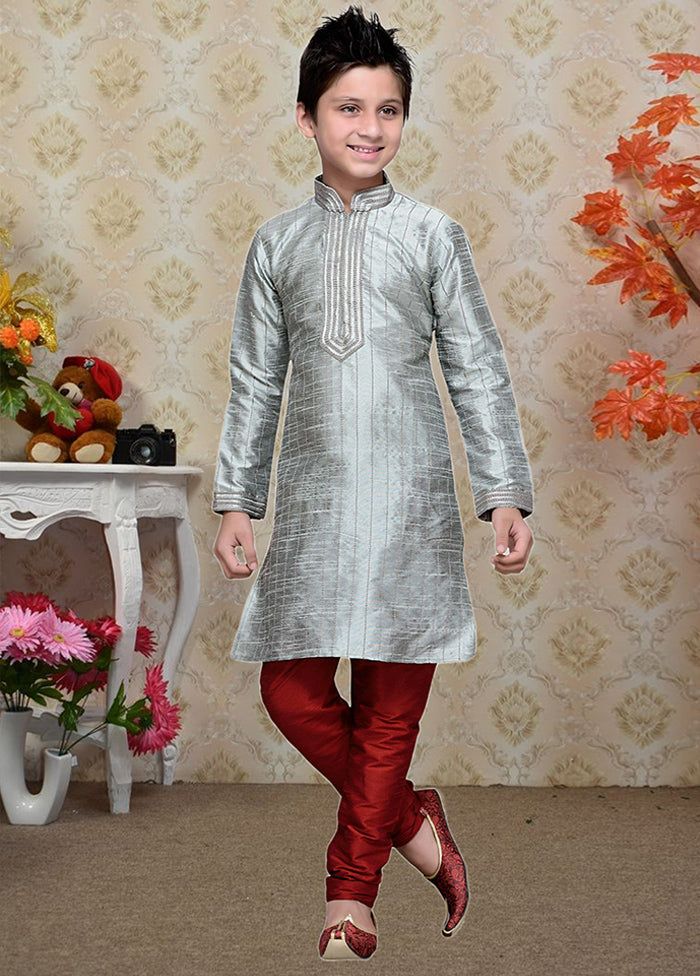 2 Pc Grey Dupion Silk Ethnic Wear Set - Indian Silk House Agencies