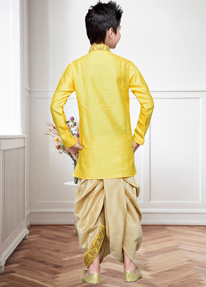 2 Pc Yellow Dupion Silk Ethnic Wear Set - Indian Silk House Agencies