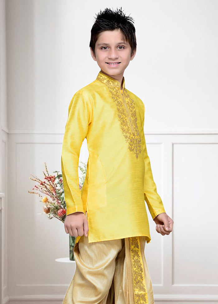 2 Pc Yellow Dupion Silk Ethnic Wear Set - Indian Silk House Agencies