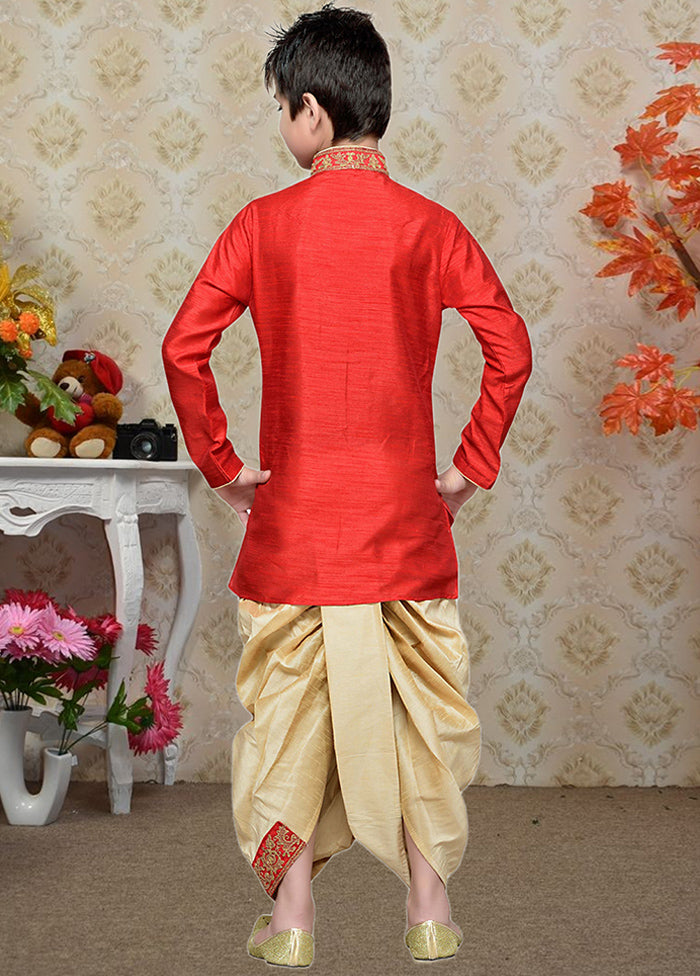 2 Pc Dark Orange Dupion Silk Ethnic Wear Set - Indian Silk House Agencies