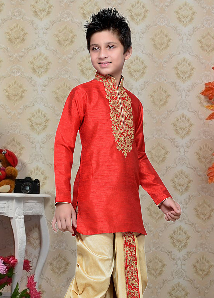 2 Pc Dark Orange Dupion Silk Ethnic Wear Set - Indian Silk House Agencies