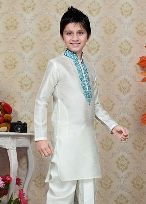 2 Pc Cream Dupion Silk Ethnic Wear Set - Indian Silk House Agencies